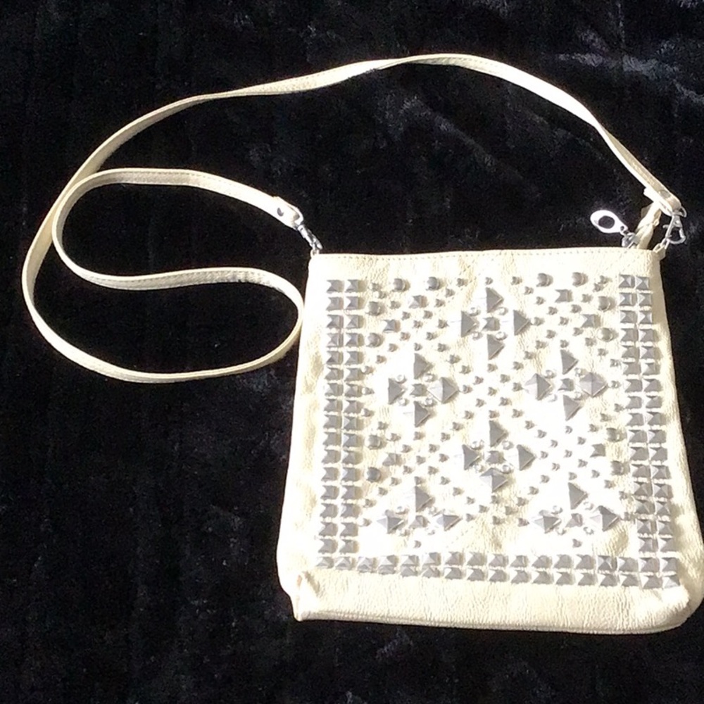 Under One Sky Cream and Silver Crossbody Bag with Studded Design